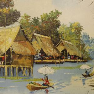 Dipinto francese paesaggio orientale olio su tela